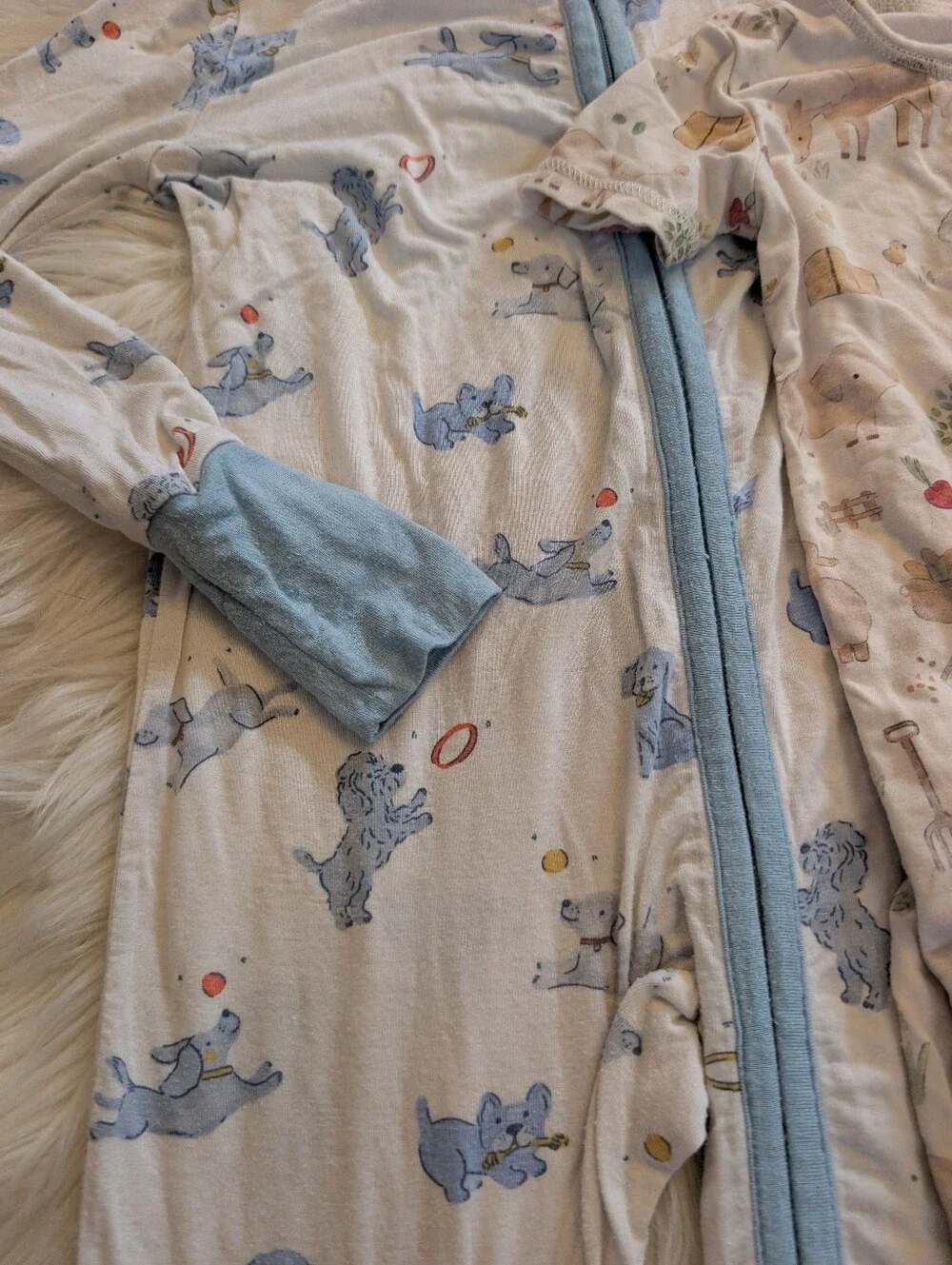 Bundle! Angel Dear Blue Cream Farm Dogs Pajama Set Footies 24 Months 18-24 Month